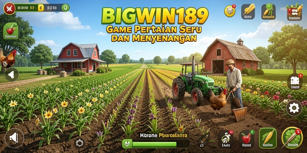 Tampilan gameplay seru dari BIGWIN189 dengan aktivitas bertani.