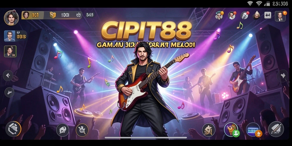 Tampilan gameplay interaktif dalam aplikasi CIPIT88 yang penuh musik.