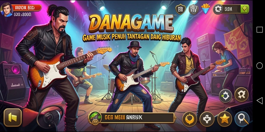 Screenshot gameplay menampilkan simulasi alat musik dalam DANAGAME.