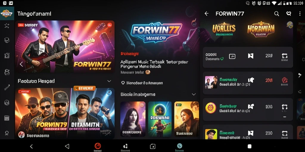 Tampilan gameplay dari aplikasi FORWIN77 yang menampilkan fitur musik interaktif.