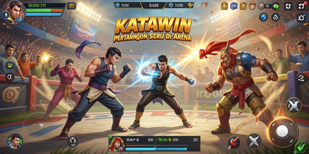 Screenshot menunjukkan aksi bertarung seru dalam KATAWIN.