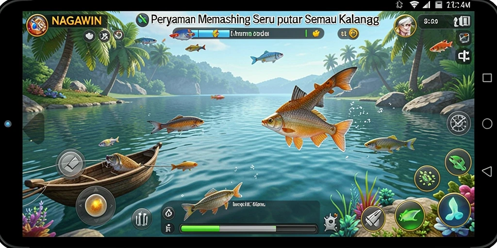 Tangkapan ikan yang besar di lautan biru.