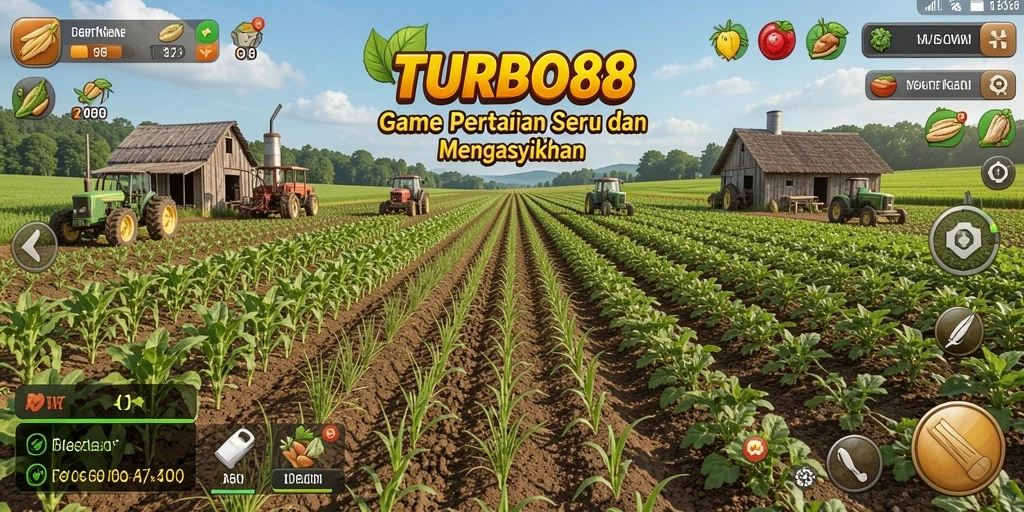 Tangkapan layar gameplay TURBO88 yang menunjukkan aktivitas pertanian yang seru.