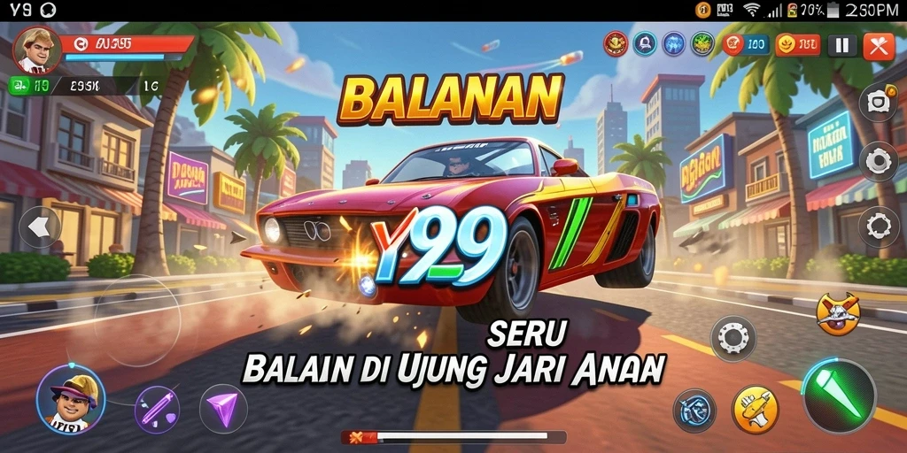 Tampilan gameplay Y89 dengan aksi balapan yang menegangkan.