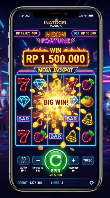Tampilan utama aplikasi inatogel dengan navigasi yang sederhana.